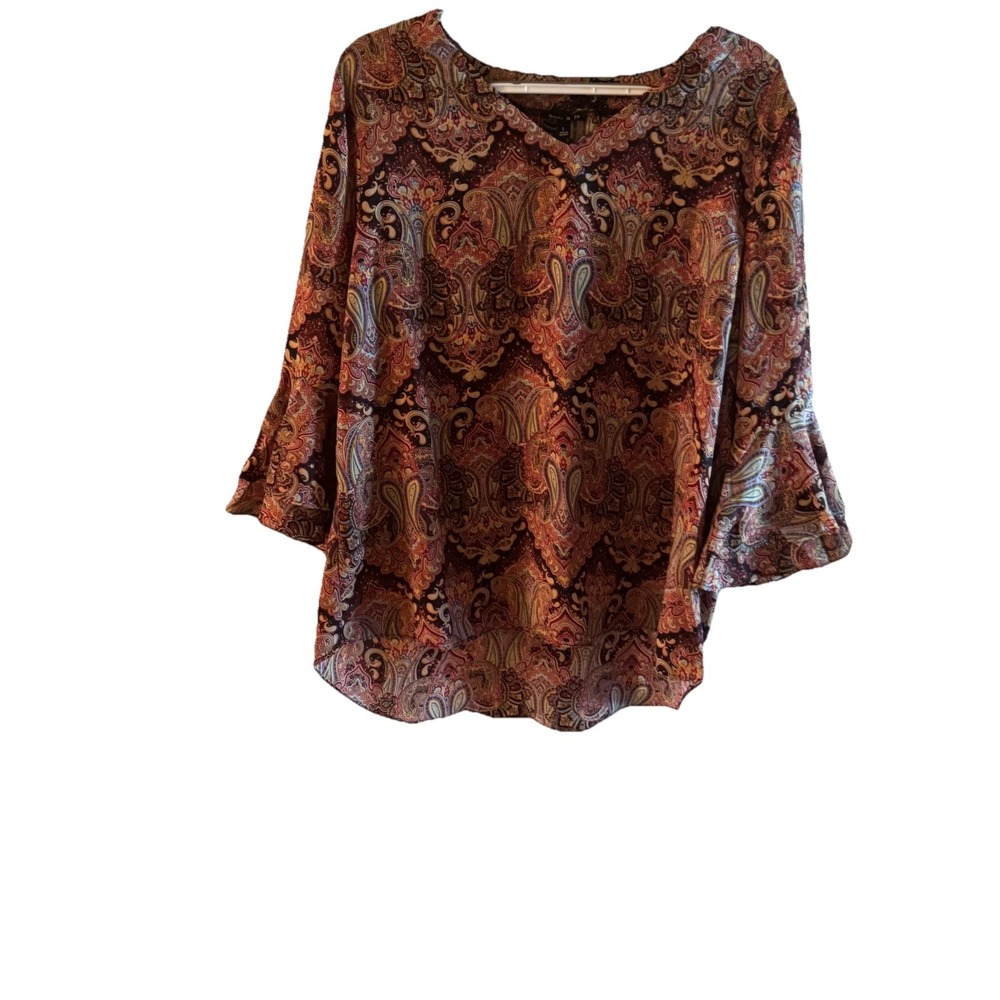 Sami & Jo Tunic Women's Large Sheer 3/4 Sleeve Criss Cross V Neck Top